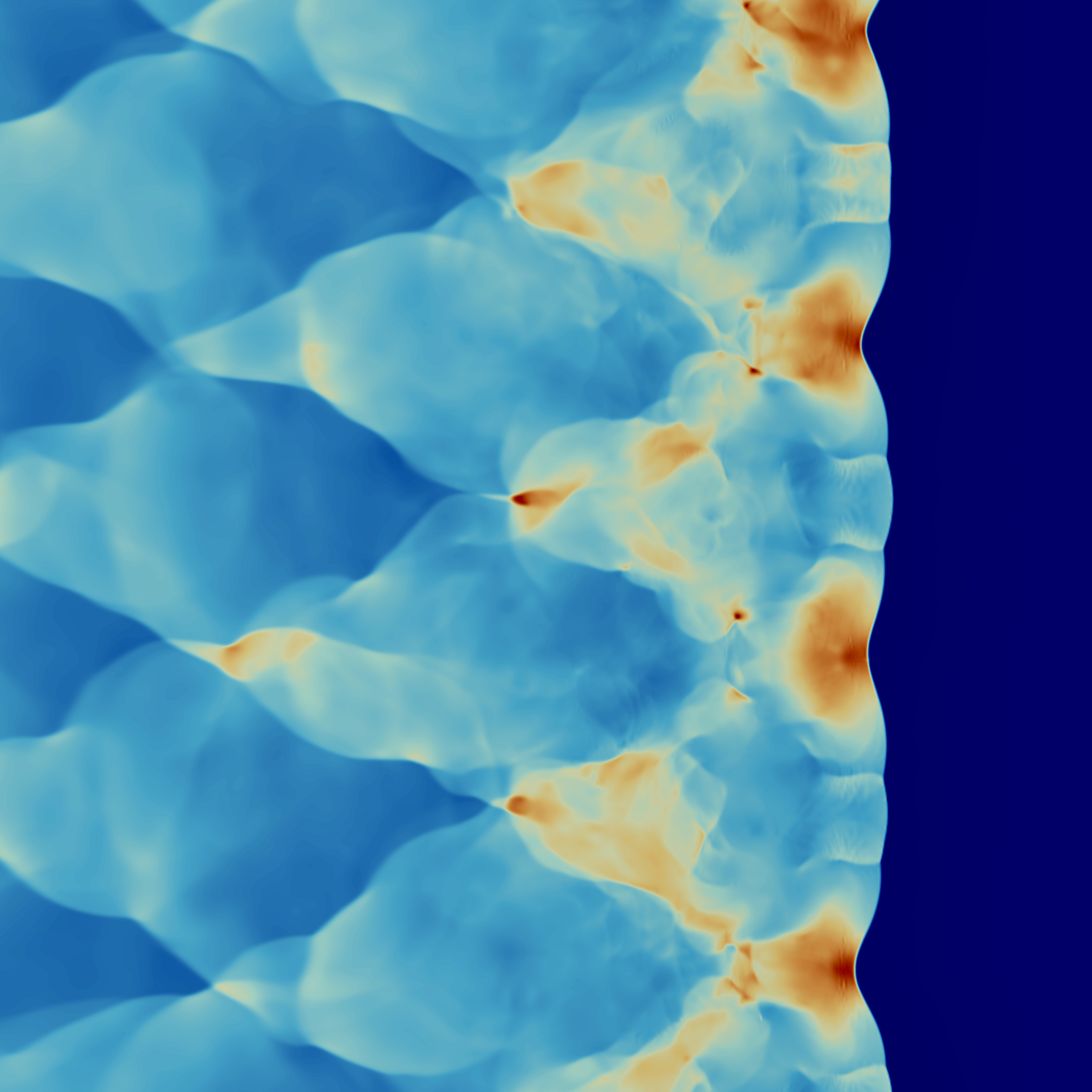 Simulated structure of a detonation wave propagating through a stratified, product-diluted mixture