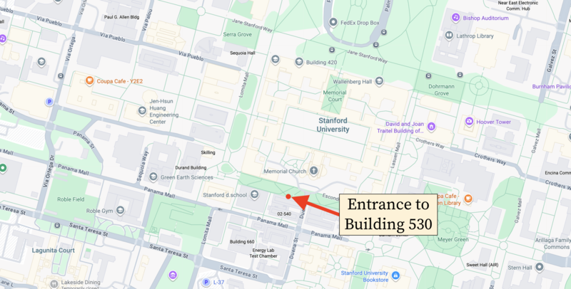 Map showing the location of the FX Laboratory on the Stanford campus